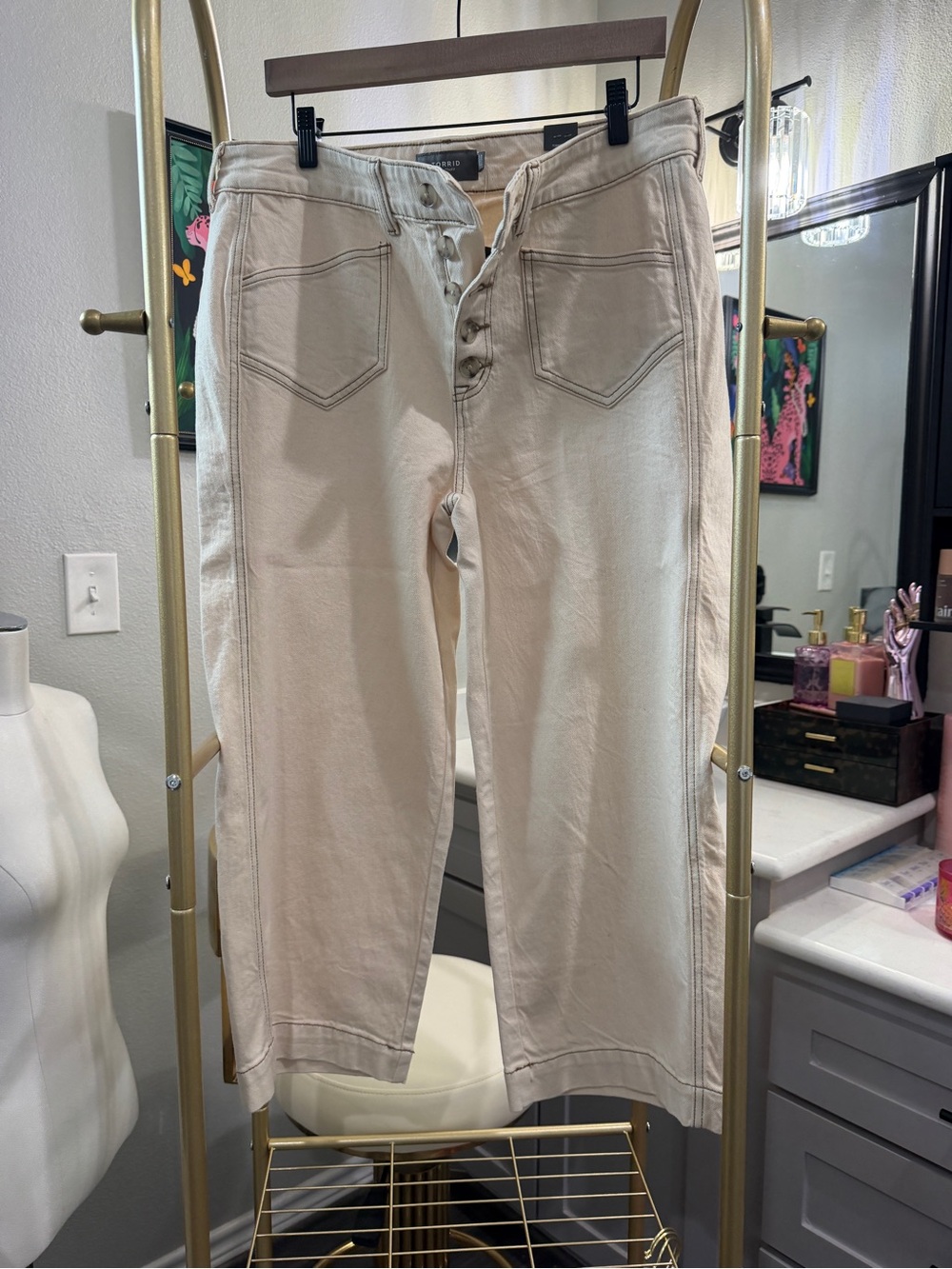 torrid Cream Button-Fly Boyfriend Jeans